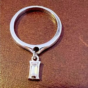 Sterling silver ring with dangling crystal never worn new